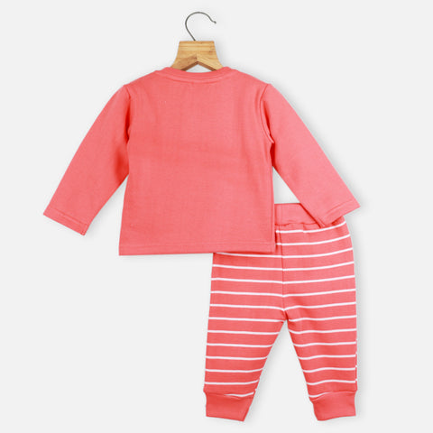 Red Embroidered Sweatshirts With Striped Joggers