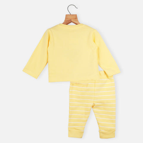 Yellow Embroidered Sweatshirts With Striped Joggers
