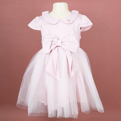Peter Pan Collar Net Party Dress- Pink & White