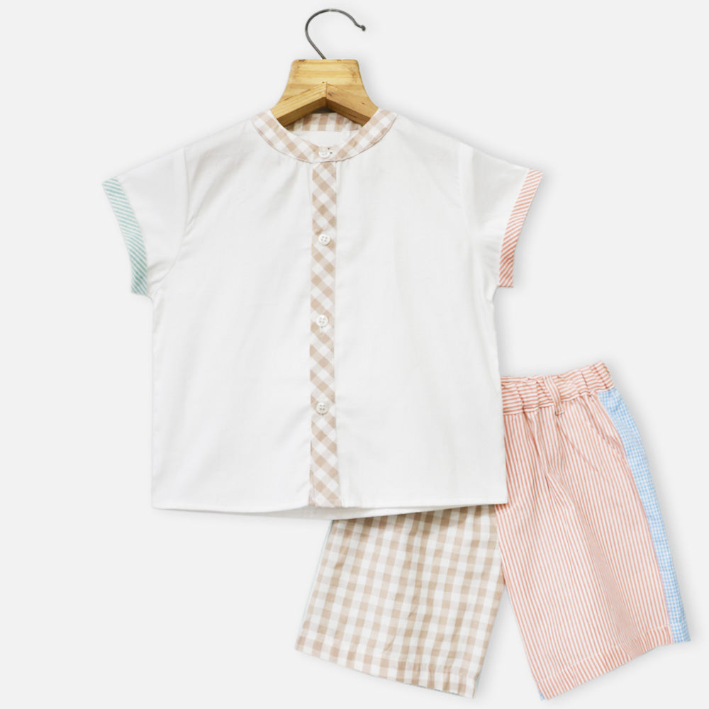 White Cotton Shirt With Striped Shorts