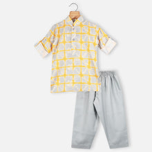 Load image into Gallery viewer, Yellow &amp; Blue Cotton Full Sleeves Kurta With Pajama
