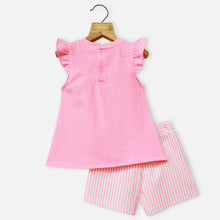 Load image into Gallery viewer, Neon Pink Top With Striped Shorts
