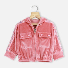 Load image into Gallery viewer, Pink Sequins Embellished Zip-Up Hoodies With Joggers Co-Ord Set
