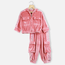 Load image into Gallery viewer, Pink Sequins Embellished Zip-Up Hoodies With Joggers Co-Ord Set
