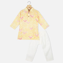 Load image into Gallery viewer, Yellow Chevron Printed Cotton Kurta With Pajama
