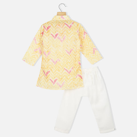 Yellow Chevron Printed Cotton Kurta With Pajama