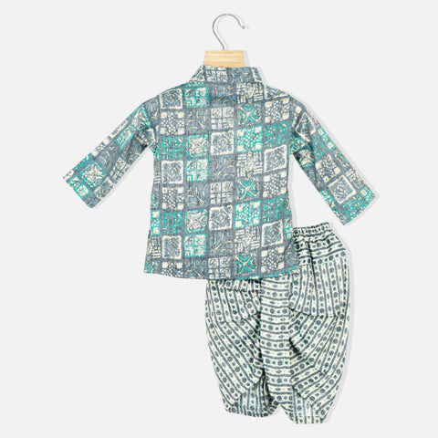 Blue Side Open Kurta With Dhoti