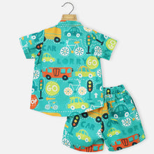 Load image into Gallery viewer, Green Car Theme Half Sleeves Shirt With Shorts Co-Ord Set
