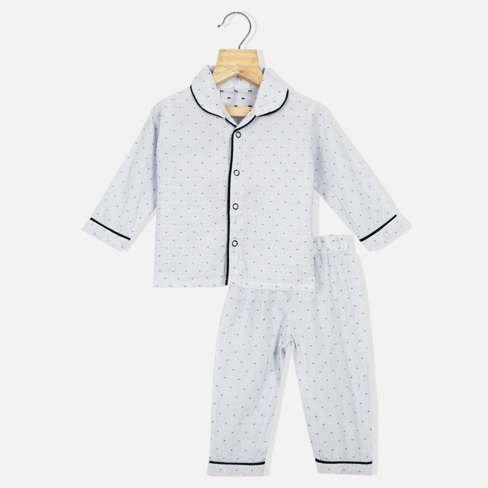 Blue Striped Printed Cotton Full Sleeves Cotton Night Suit