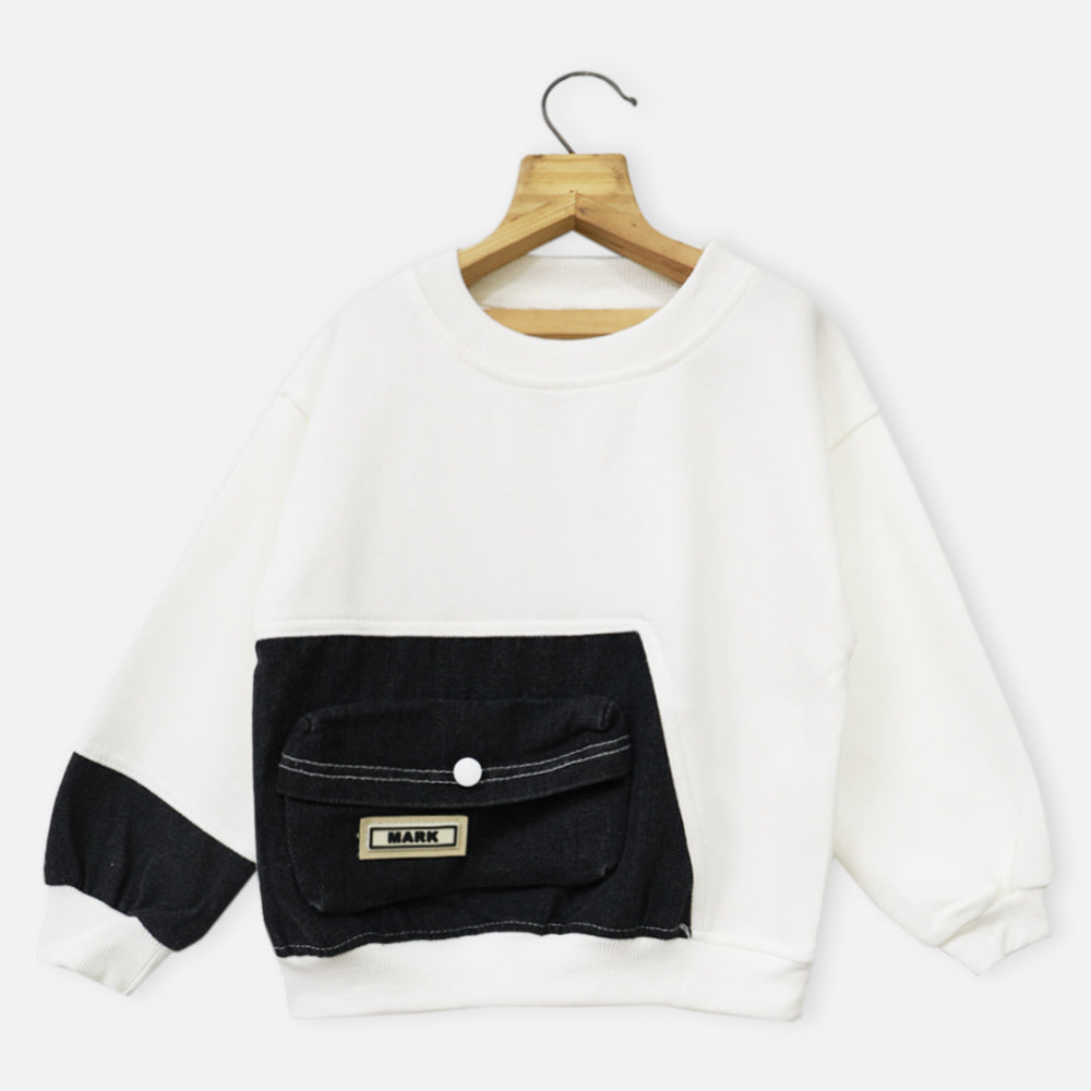 White Front Pocket Full Sleeves Sweatshirt