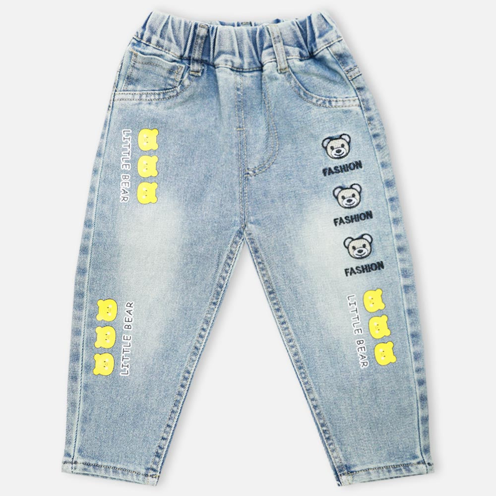 Blue Bear Embroidered Denim Pants