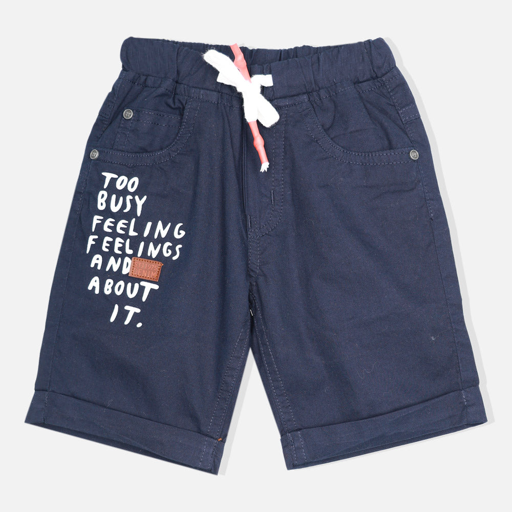 Blue Typographic Cotton Shorts