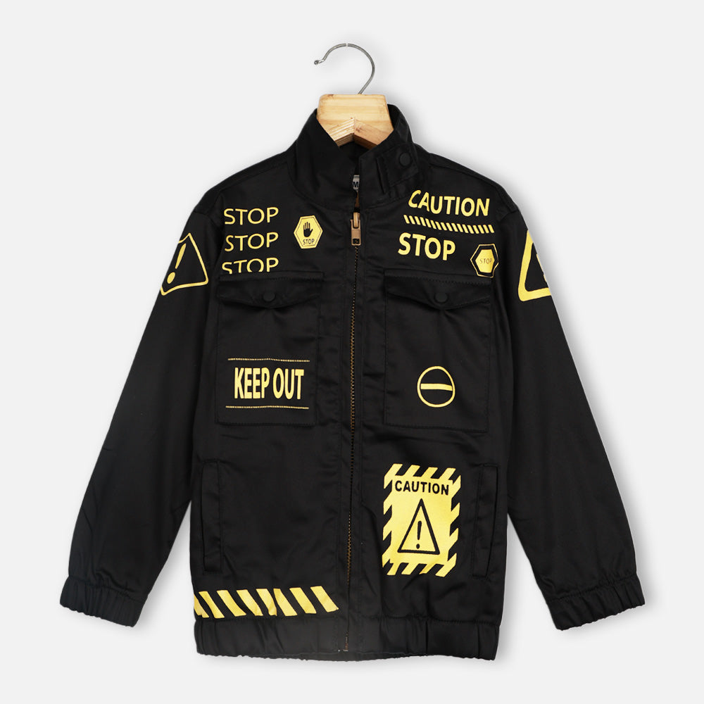 Black Zip-Up Printed Jacket