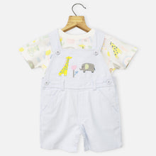 Load image into Gallery viewer, Blue Embroidered Corduroy Dungaree With White T-Shirt
