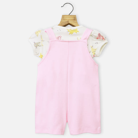 Pink Bunny Romper Dungaree With White Top