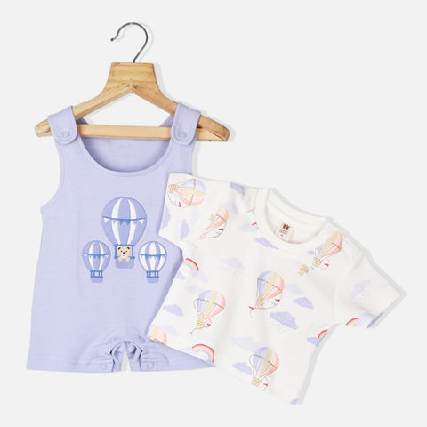 Lavender Embroidered Dungaree With White T-Shirt