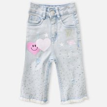 Load image into Gallery viewer, Blue Embellished Raw Hem Jeans
