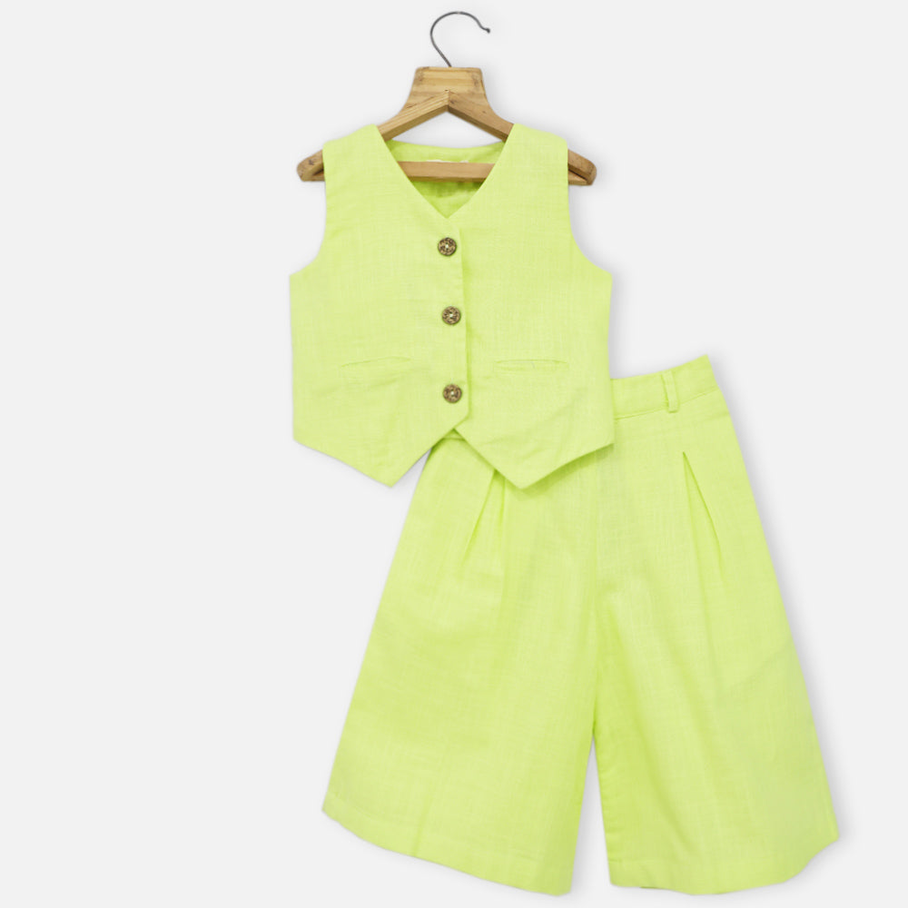 Neon Green Crop Top With Palazzo Pant Co-Ord Set