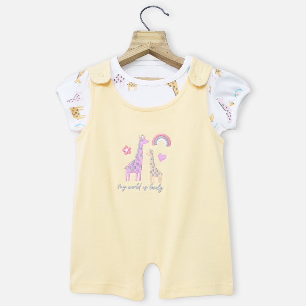 Yellow Romper Dungaree With White T-Shirt