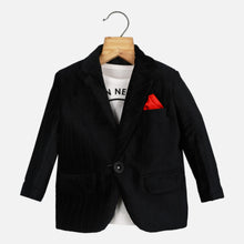 Load image into Gallery viewer, Black Velvet Blazer With White Printed T-Shirt
