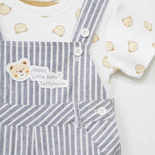 Load image into Gallery viewer, White Striped Dungaree With Bear Theme T-Shirt
