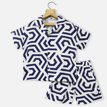 Load image into Gallery viewer, Blue Abstract Printed Shirt With Shorts Co-Ord Set
