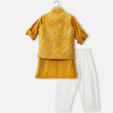 Load image into Gallery viewer, Black &amp; Yellow Embroidered Nehru Jacket With Kurta &amp; Pajama
