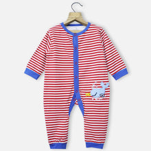 Load image into Gallery viewer, Red &amp; Blue Striped Full Sleeves Romper
