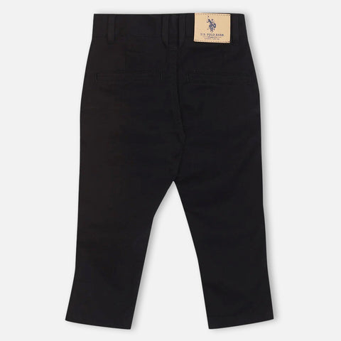 Black Mid Rise Solid Twill Trousers