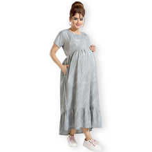Load image into Gallery viewer, Grey Floral Printed Nursing Maternity Half Sleeves Dress
