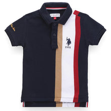 Load image into Gallery viewer, Navy Blue Contrast Striped Polo T-Shirt
