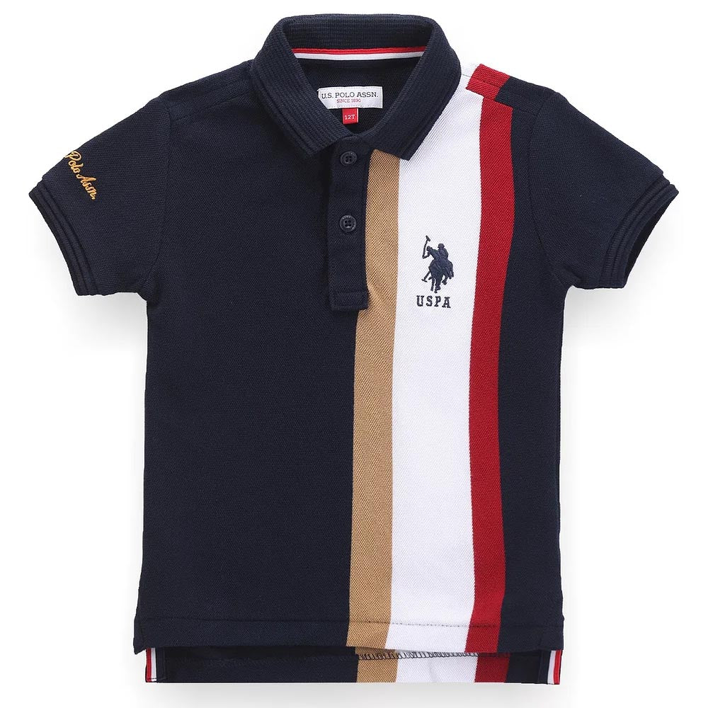 Navy Blue Contrast Striped Polo T-Shirt