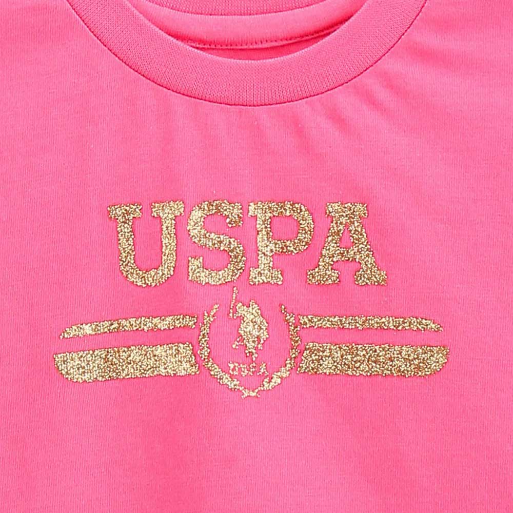 Pink Glitter Logo Cotton T-Shirt