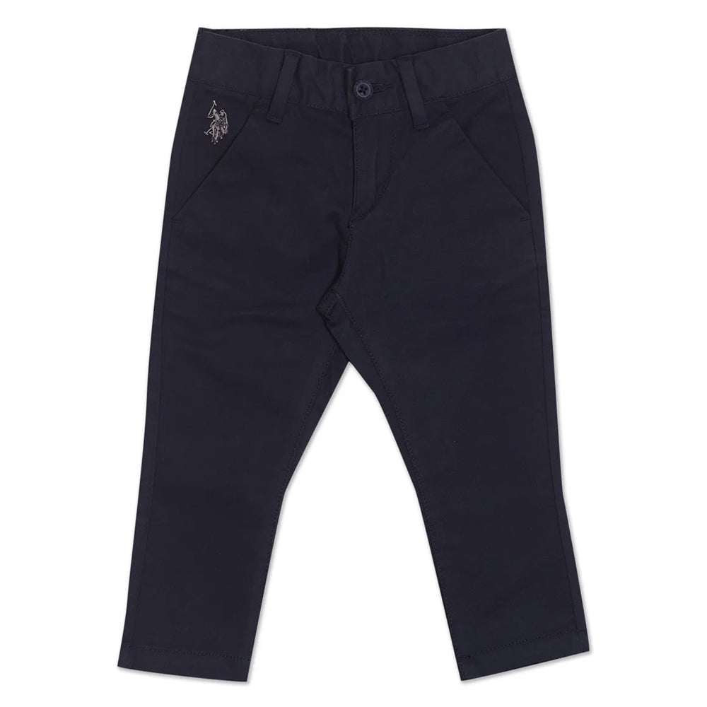 Navy Blue Mid Rise Solid Twill Trousers