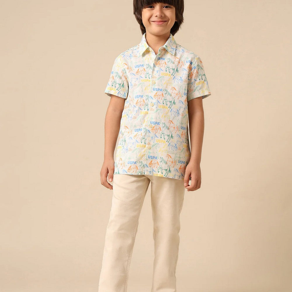 White Horse Printed Pure Cotton Shirt
