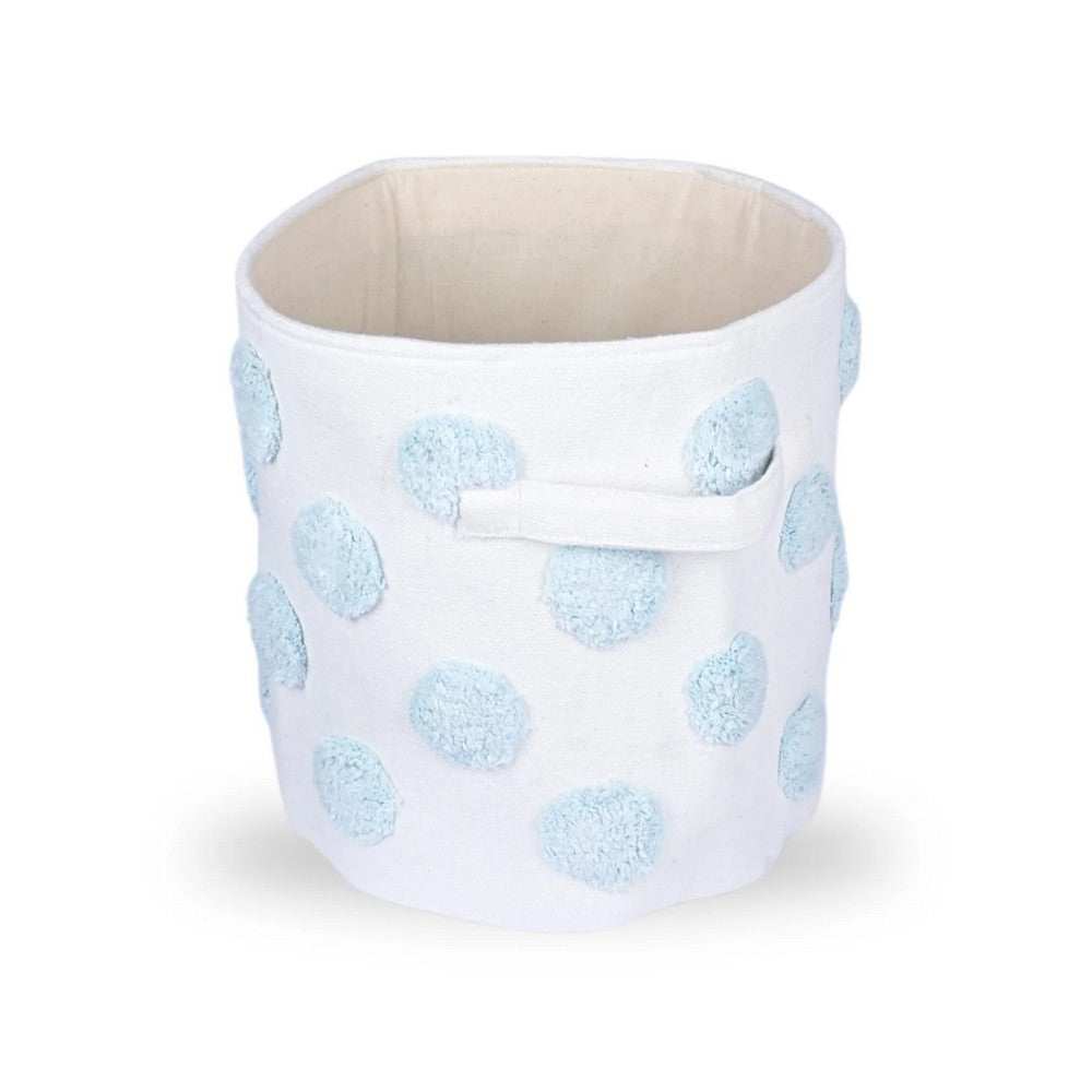 Pom Pom Round Blue Toy Storage Basket