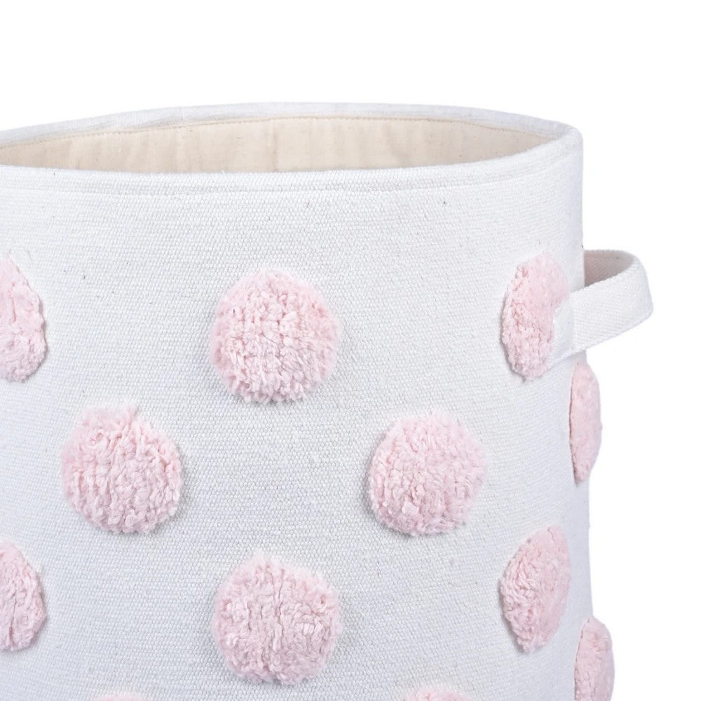 Pom Pom Round Pink Toy Storage Basket