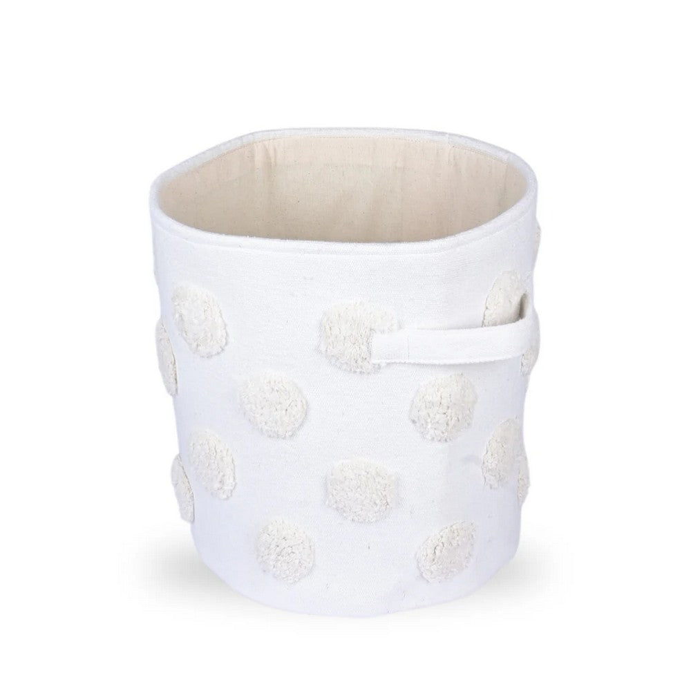 Pom Pom Round Beige Toy Storage Basket