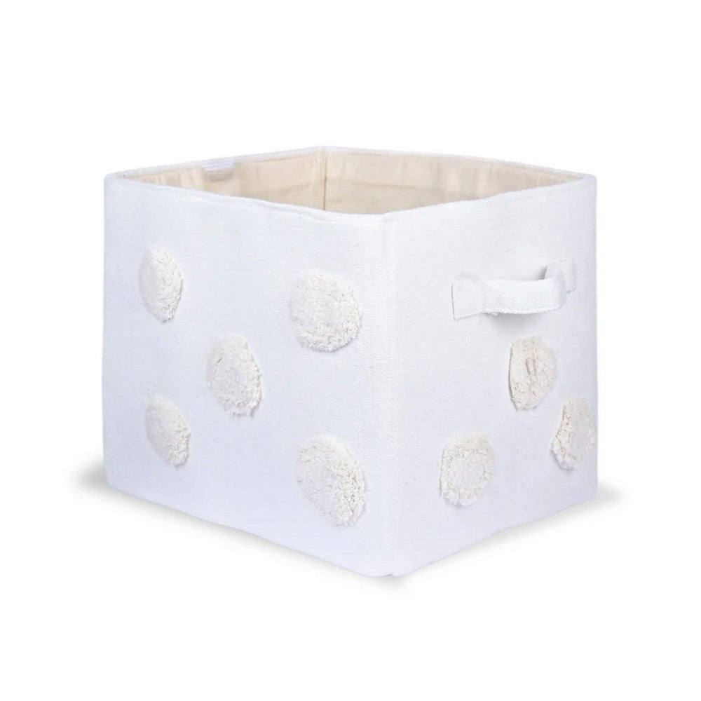 Pom Pom Rectangular Beige Toy Storage Basket