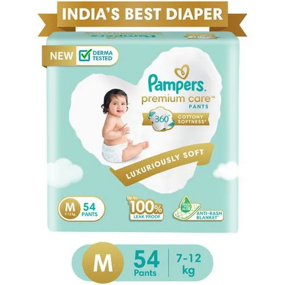 Medium Pampers Premium Care Pant Style Diapers - 54 Pants (7-12 kg)