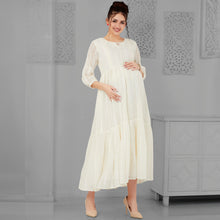 Load image into Gallery viewer, Off White Tiered Nursing Maternity Dress
