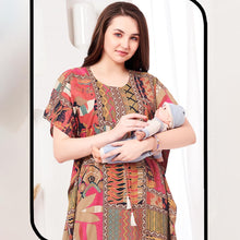 Load image into Gallery viewer, Brown Abstract Printed Nursing Maternity Kaftan Dress
