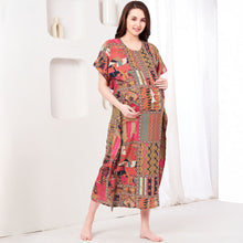 Load image into Gallery viewer, Brown Abstract Printed Nursing Maternity Kaftan Dress
