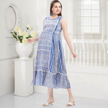 Load image into Gallery viewer, Blue Pleated Nursing Maternity Dress
