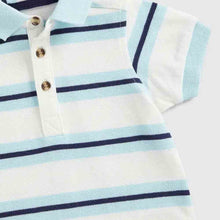 Load image into Gallery viewer, White Striped Printed Polo T-Shirt With Blue Shorts
