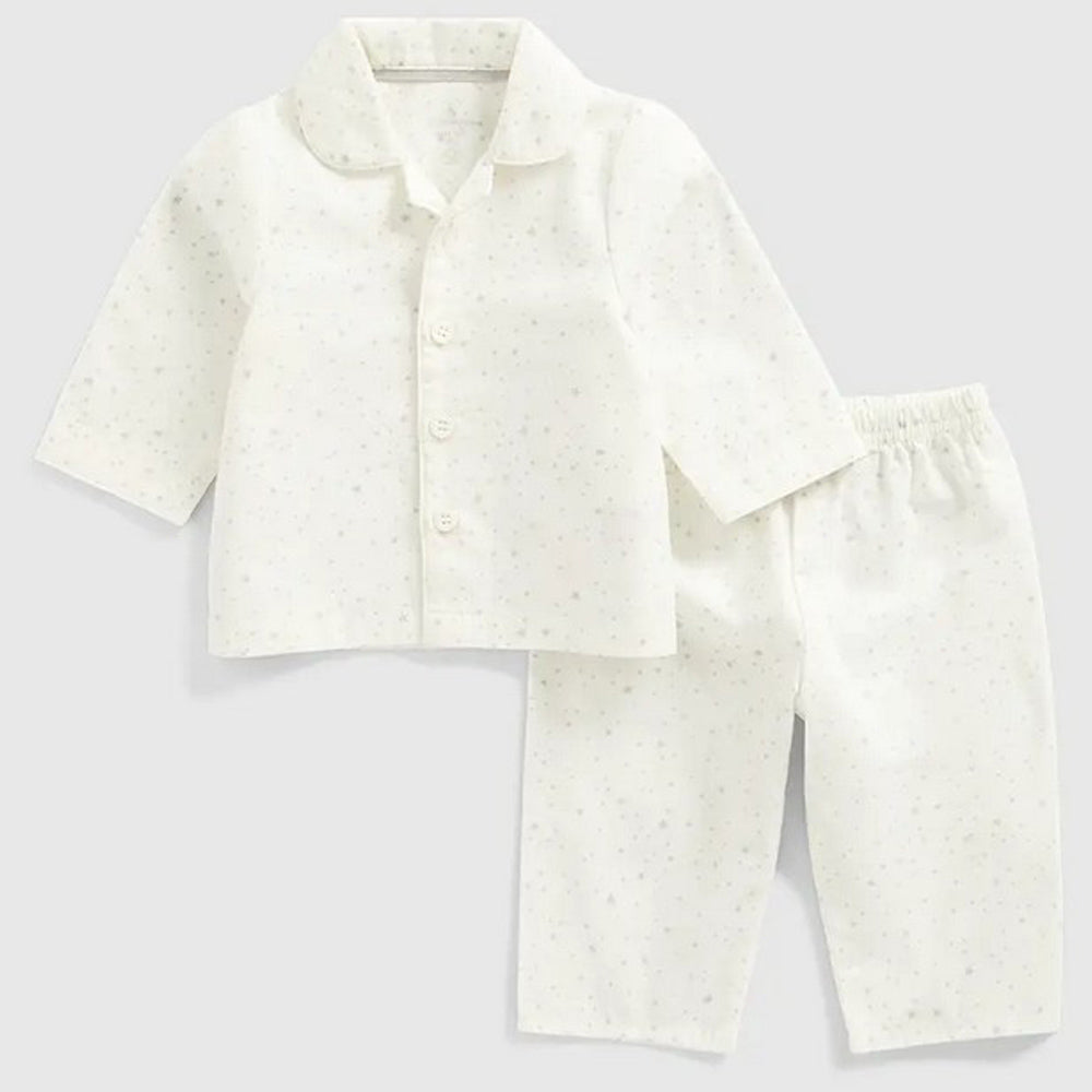 Star Printed Full Sleeves Cotton Night Suit- Off White