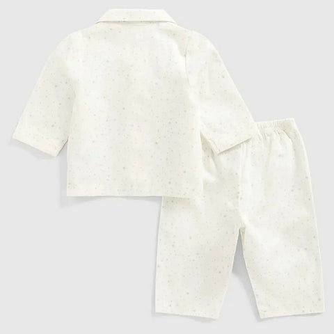 Star Printed Full Sleeves Cotton Night Suit- Off White