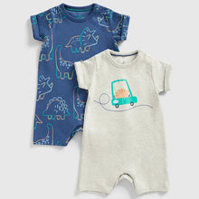 Load image into Gallery viewer, Blue Dino Theme Cotton Rompers- Pack Of 2
