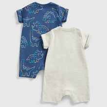 Load image into Gallery viewer, Blue Dino Theme Cotton Rompers- Pack Of 2
