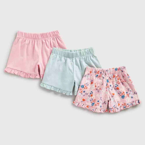 Pink Floral Cotton Shorts- Pack Of 3